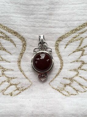 Sterling Silver Pendant with Deep Red Round Carnelian Stone